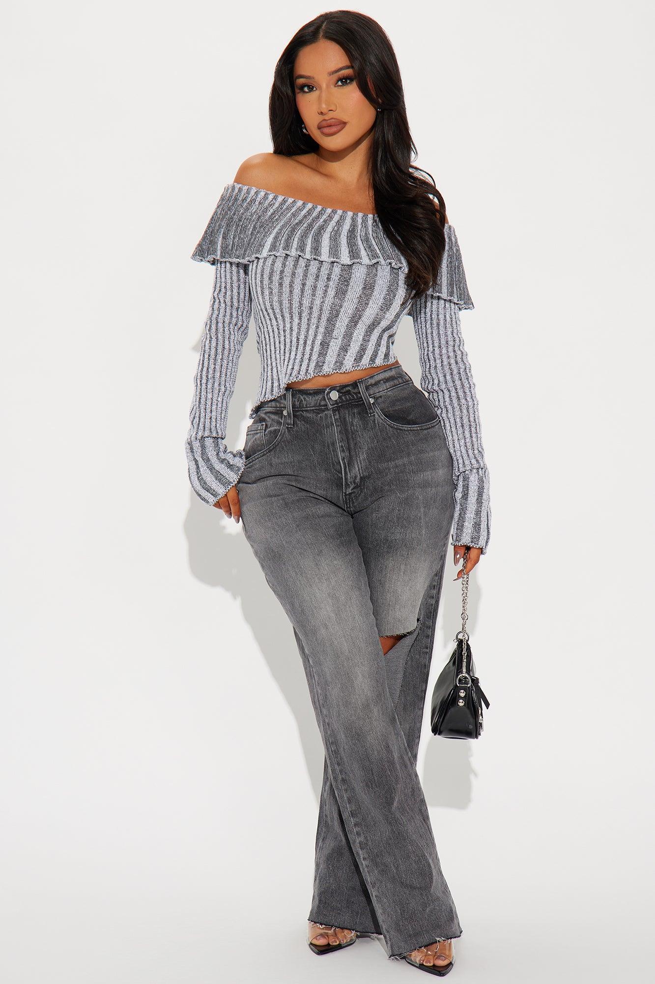 Clea Washed Off Shoulder Sweater - Grey/combo Product Image