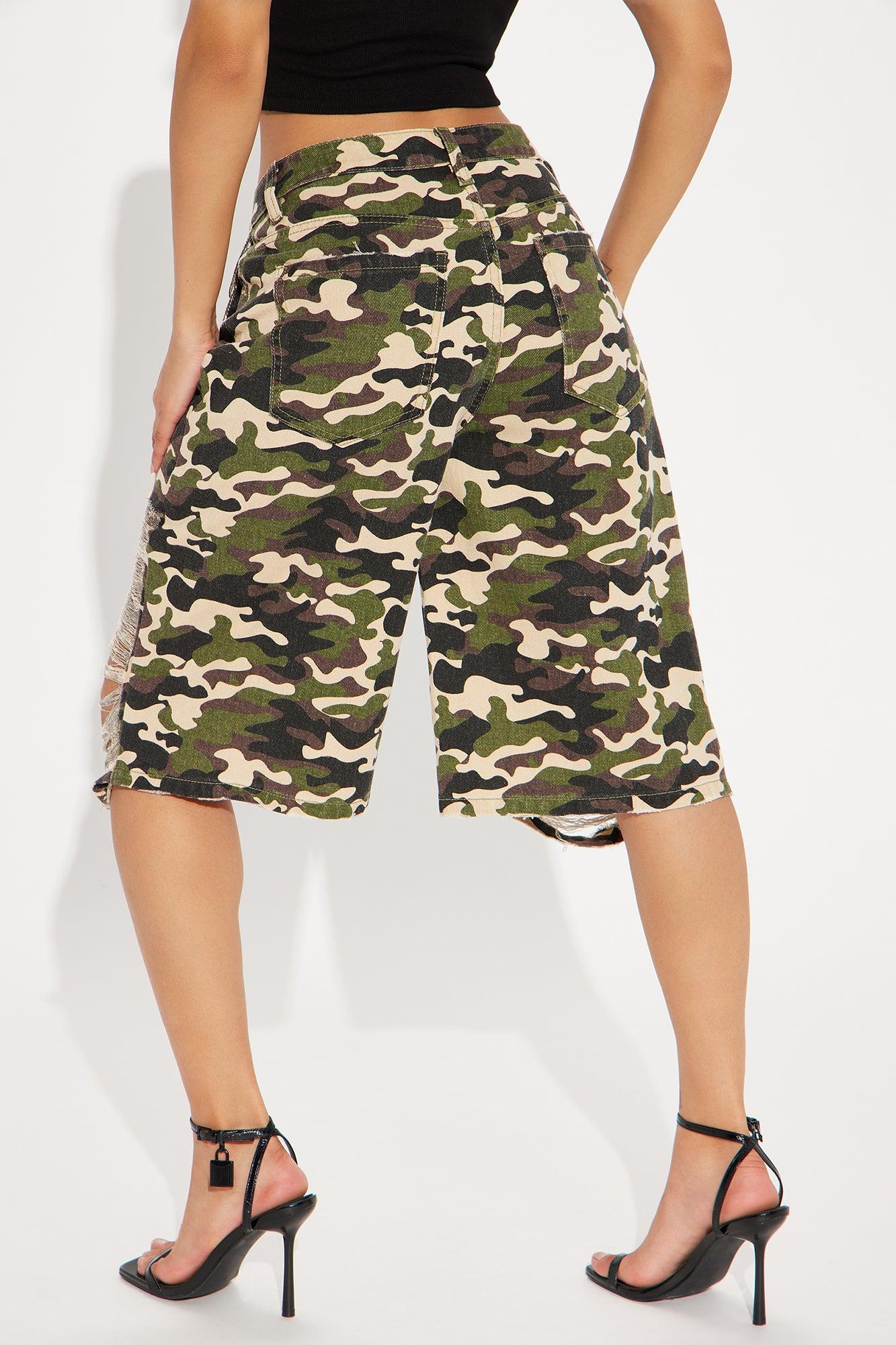 Playing The Field Distressed Camo Short - Olive/combo Product Image