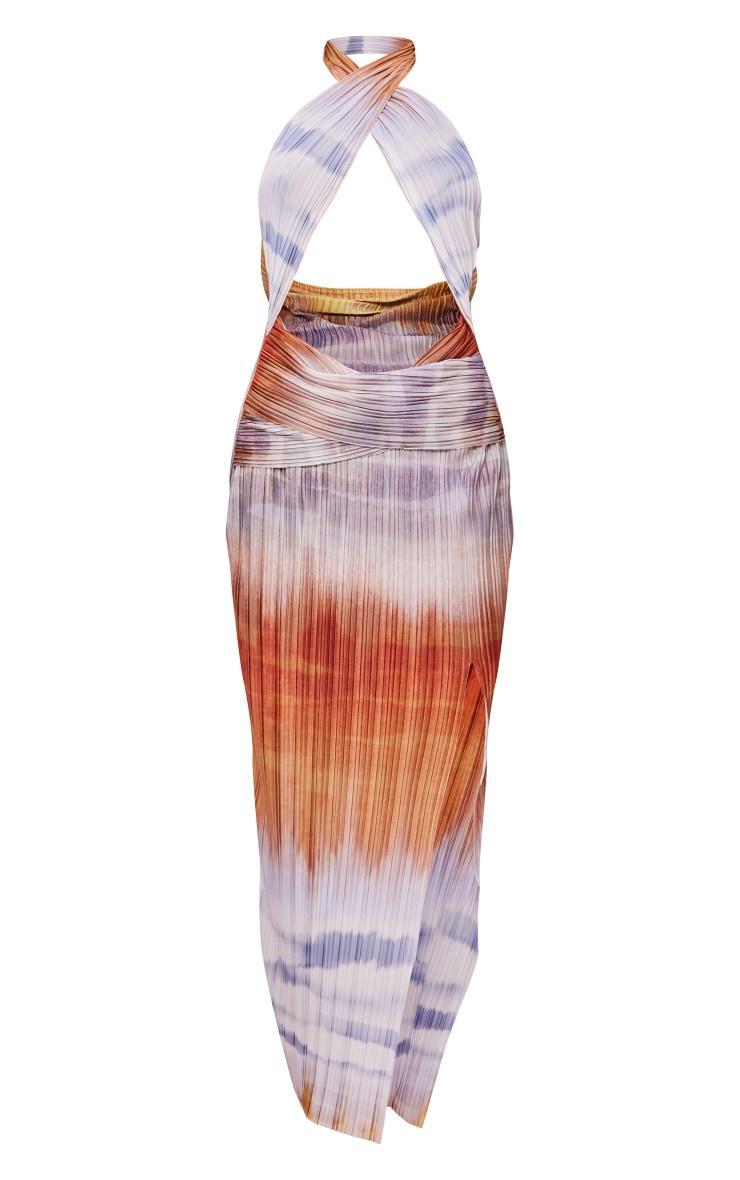 Multi Abstract Print Plisse Cross Neck Cut Out Midaxi Dress Product Image