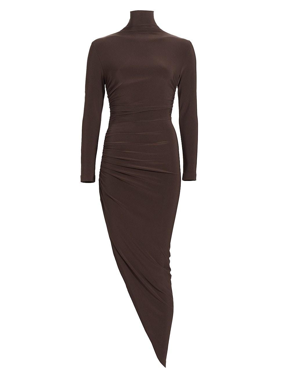 Womens Long-Sleeve Turtleneck Side-Drape Midi Dress Product Image