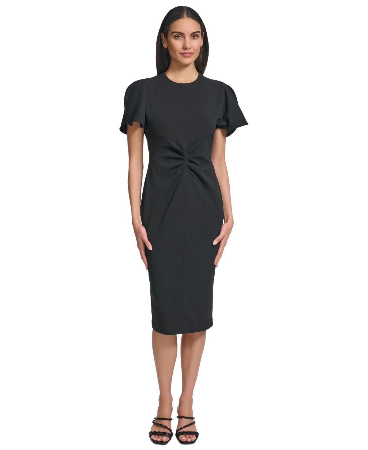 Women's Ruched Flutter-Sleeve Sheath Dress Product Image