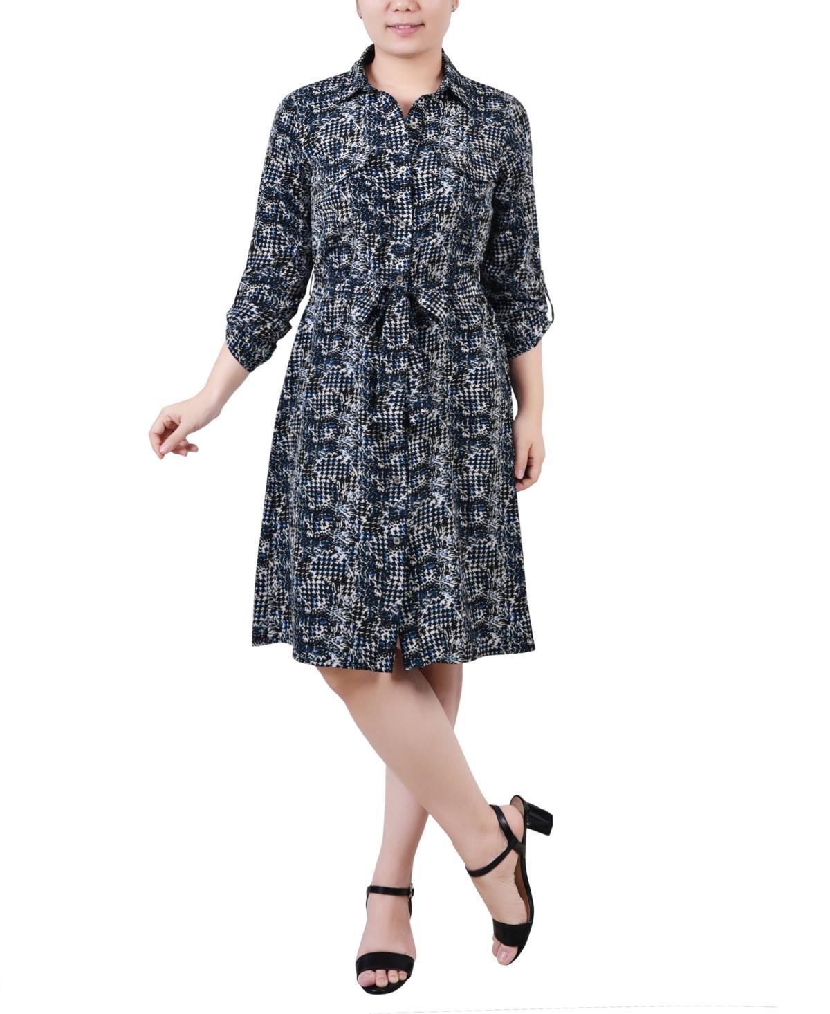 Womens 3/4 Sleeve Roll Tab Shirtdress with Belt Product Image