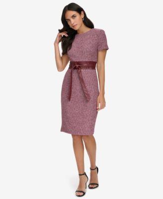 Women's Short-Sleeve Belted Sheath Dress Product Image