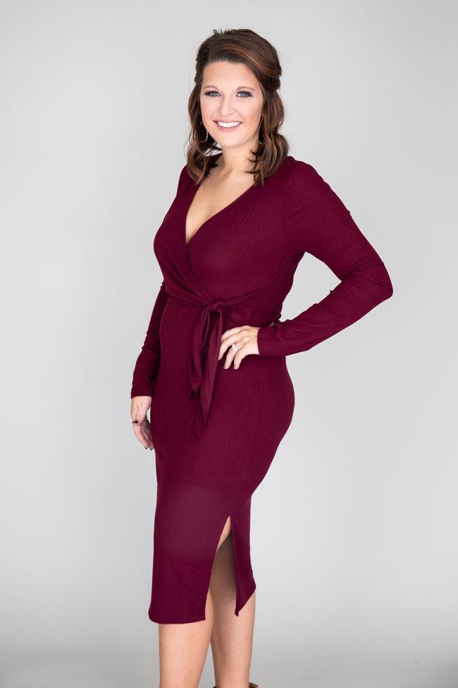 Daring Heart Ribbed Midi Burgundy Dress FINAL SALE Product Image