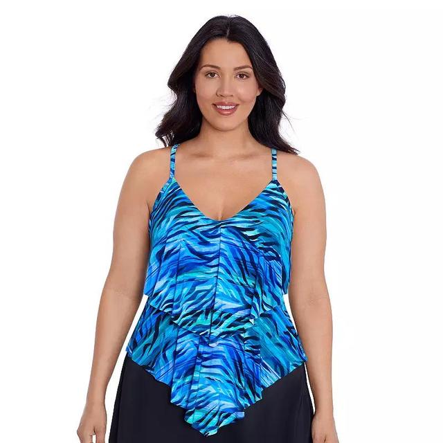 Womens Trimshaper Ronni Ruffled Tankini Swim Top Blue Catcher Product Image