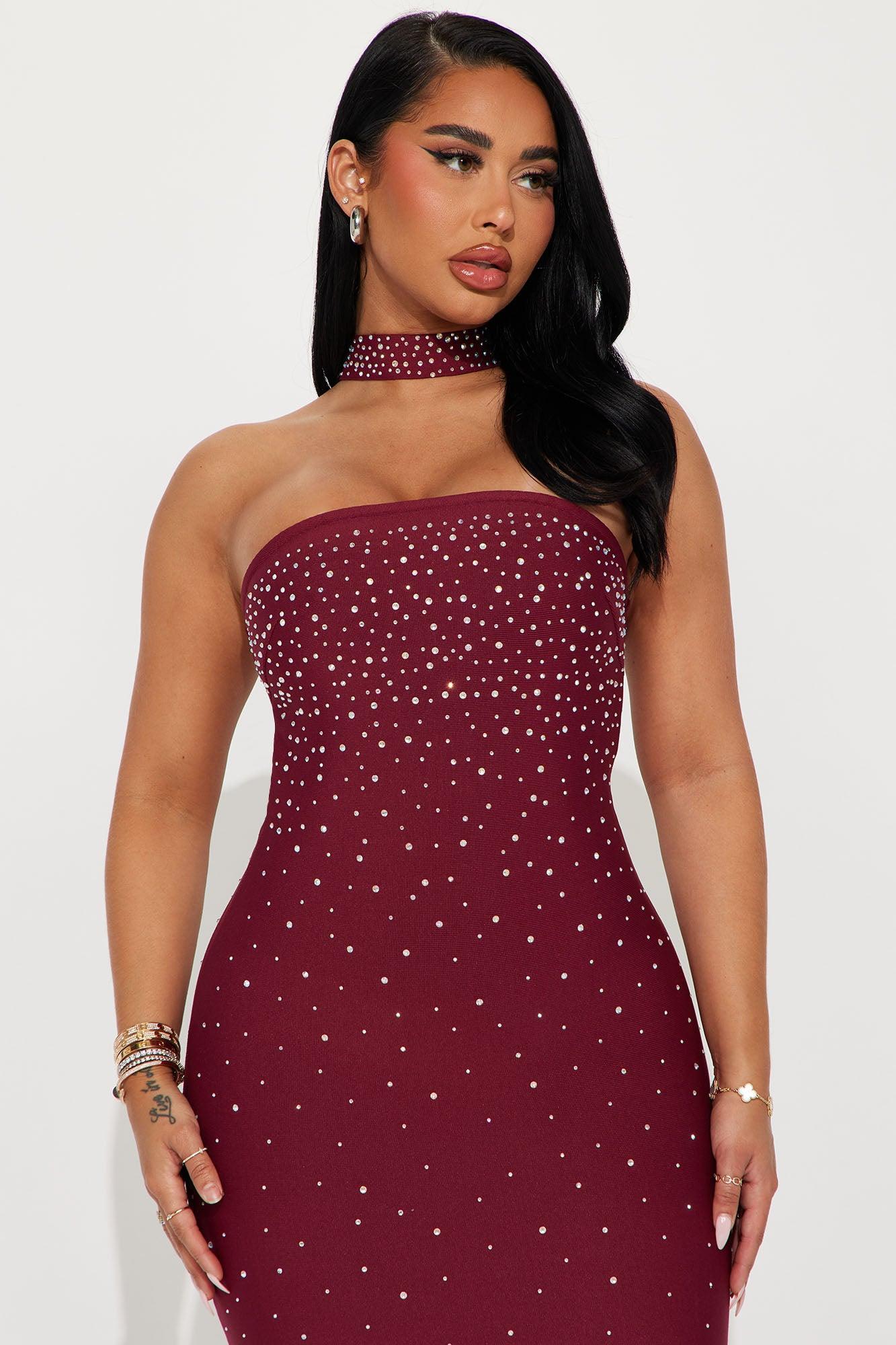 Shine Bright Bandage Mini Dress - Wine Product Image