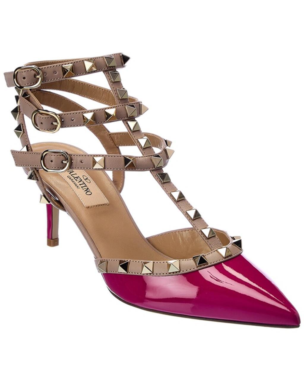 VALENTINO GARAVANI Rockstud Caged 65 Patent Ankle Strap Pump In Pink Product Image