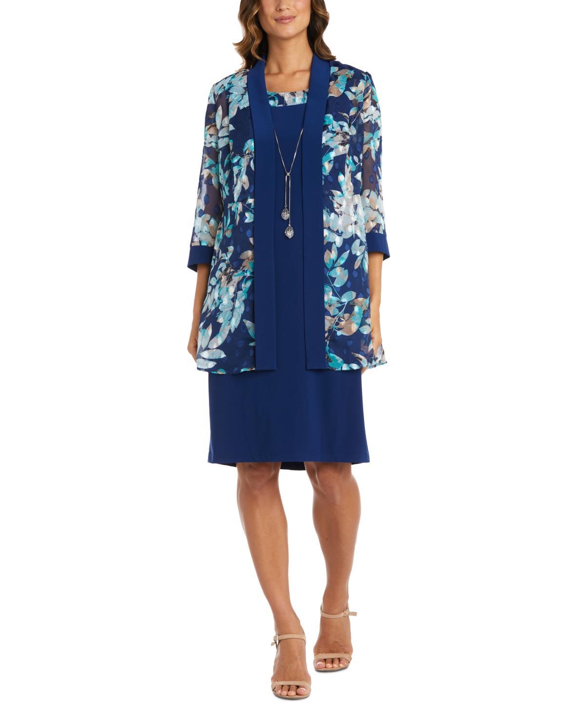 R & M Richards Womens 2-Pc. Printed Jacquard Jacket & Necklace Dress Product Image