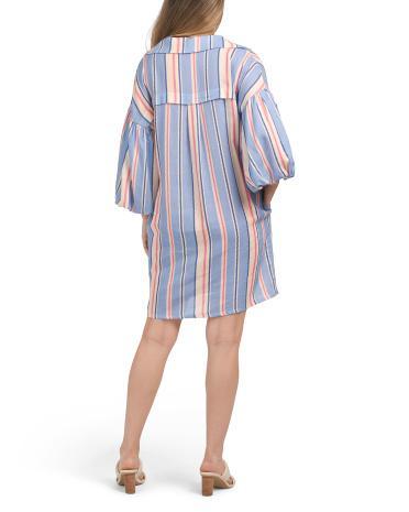 Linen Blend Printed Puff Sleeve Mini Dress for Women Product Image