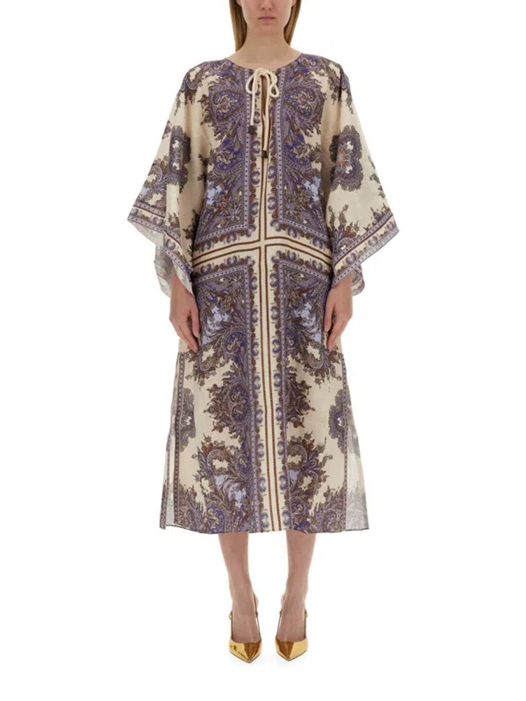 ZIMMERMANN Ottie Caftan Midi Dress Purple Paisley Product Image