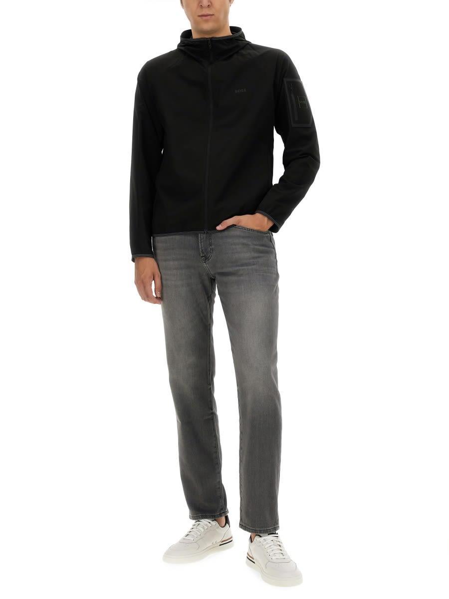 HUGO BOSS Water-repellent Hooded Jacket In Stretch Poplin In Black Product Image