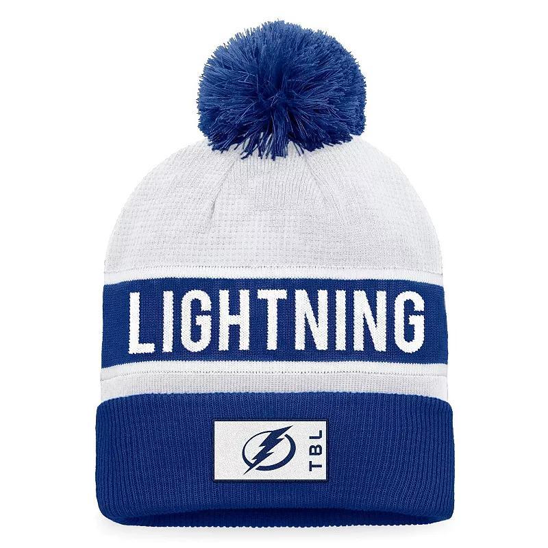 Mens Fanatics Branded Blue/White Tampa Bay Lightning Authentic Pro Rink Cuffed Knit Hat with Pom Product Image