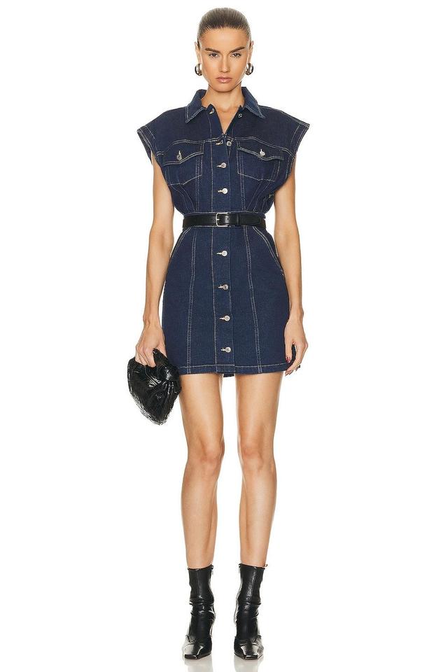 GRLFRND Celeste Denim Vest Dress Blue. (also in XXS). Product Image