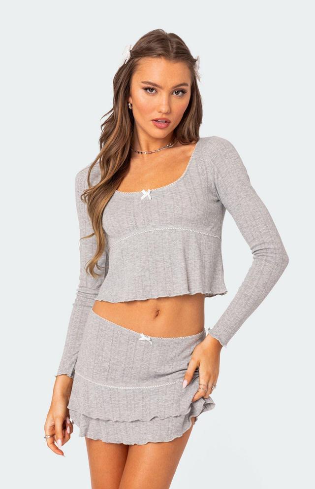 Edikted Women's Fig Pointelle Long Sleeve Top Product Image