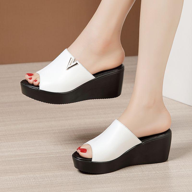 Platform Wedge-Heel Slide Sandals Product Image