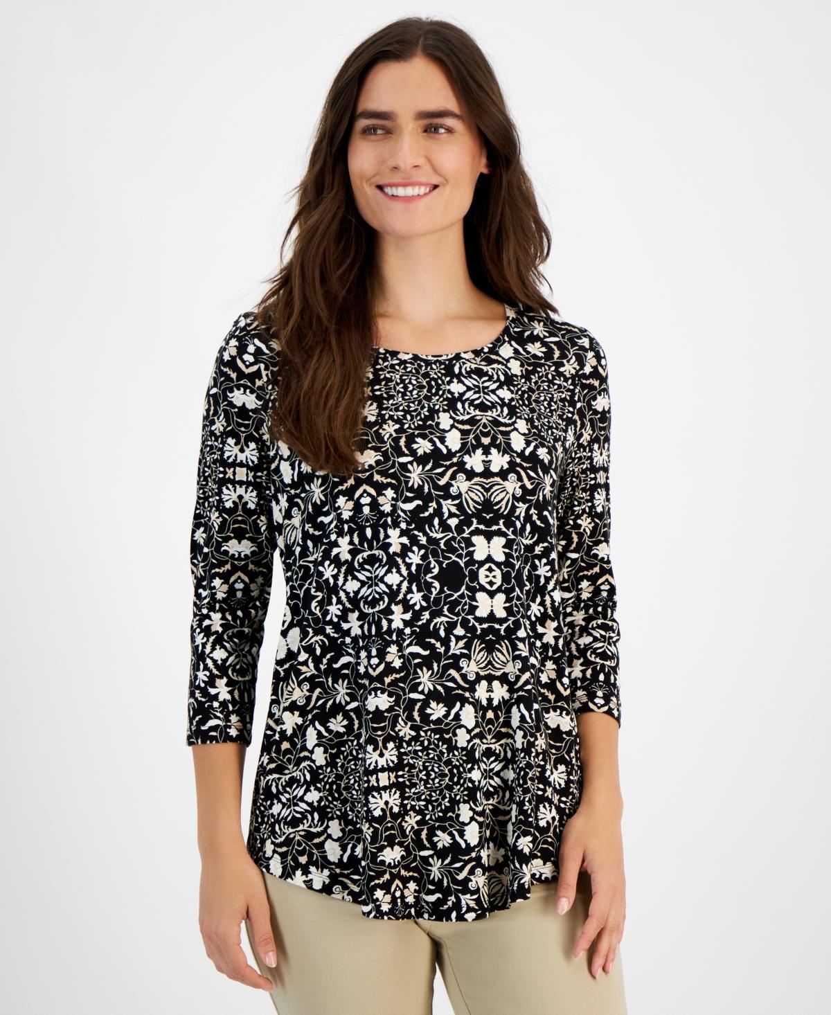 Jm Collection Womens Printed 3/4-Sleeve Top, Created for Macys Product Image