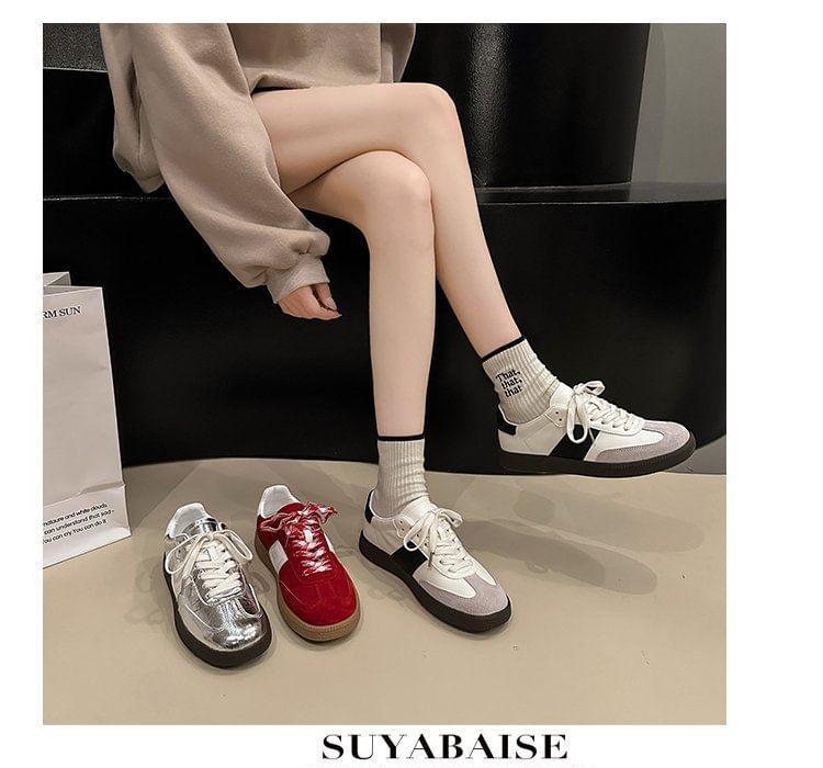 Faux Leather Lace-Up Sneakers Product Image