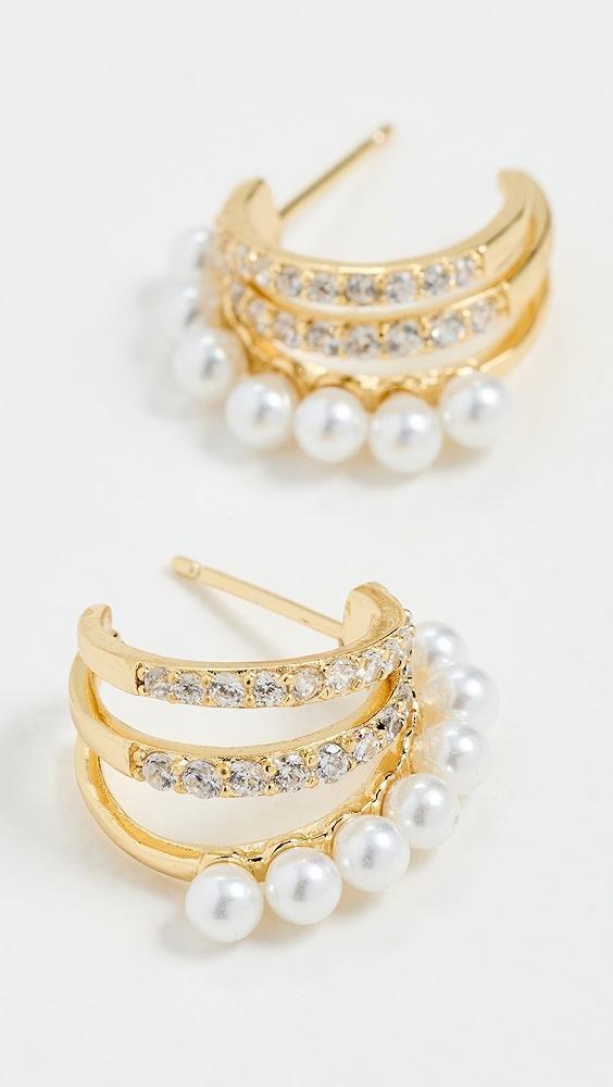 By Adina Eden Pearl x CZ Triple Row Open Hoop Earrings | Shopbop Product Image