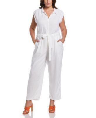 Plus Size Linen Blend Sleeveless Jumpsuit Pants Product Image