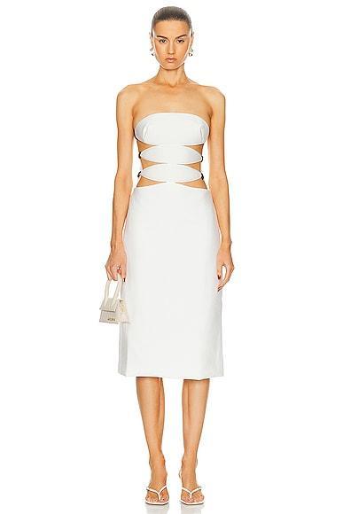 ADRIANA DEGREAS Vintage Orchid Cut Out Midi Dress in White. Product Image