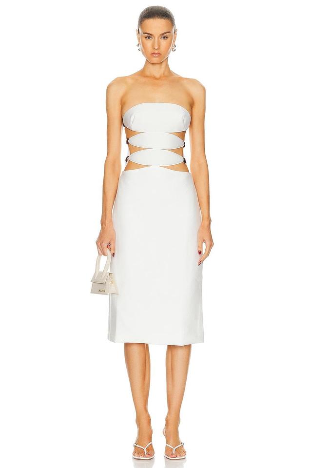 ADRIANA DEGREAS Vintage Orchid Cut Out Midi Dress in White. Product Image