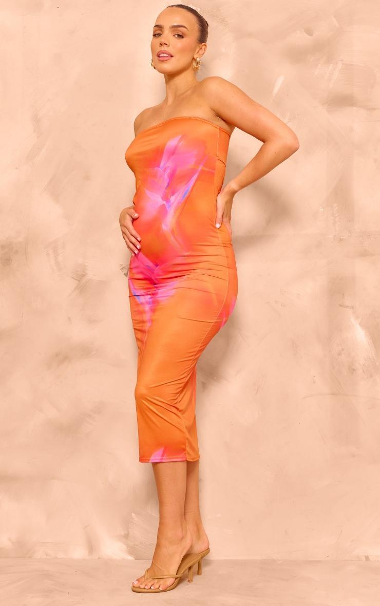 Maternity Orange Slinky Print Open Back Detail Midaxi Dress Product Image