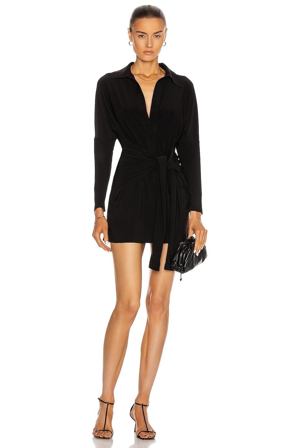 Norma Kamali Mini Tie Front Shirt Dress Black. (also in M, S, XL, XS). Product Image