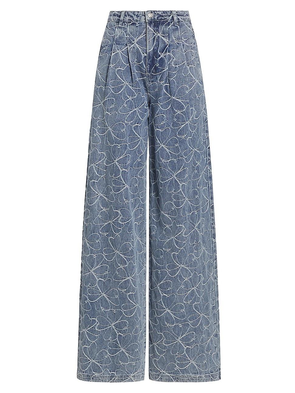 Womens Adley Floral-Embroidered Denim Wide-Leg Jeans Product Image