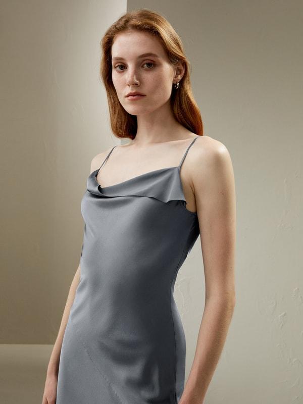 Cowl Neck Oblique-layered Silk Dress Product Image