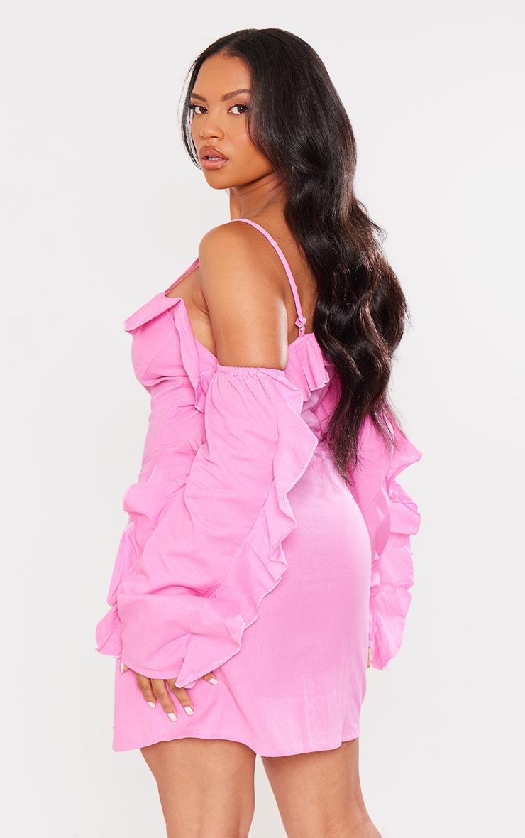 Plus Pink Linen Look Frill Bardot Bodycon Dress Product Image