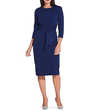 Adrianna Papell Womens Tie-Front 3/4-Sleeve Crepe Knit Dress Product Image