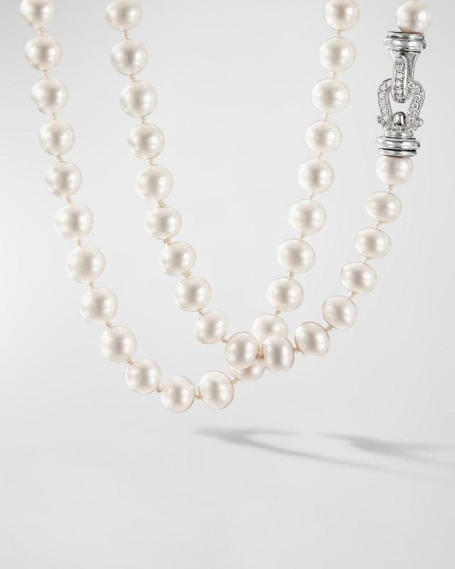 Womens Sterling Silver & White Cultured Freshwater Pearl Necklace With Diamonds Product Image