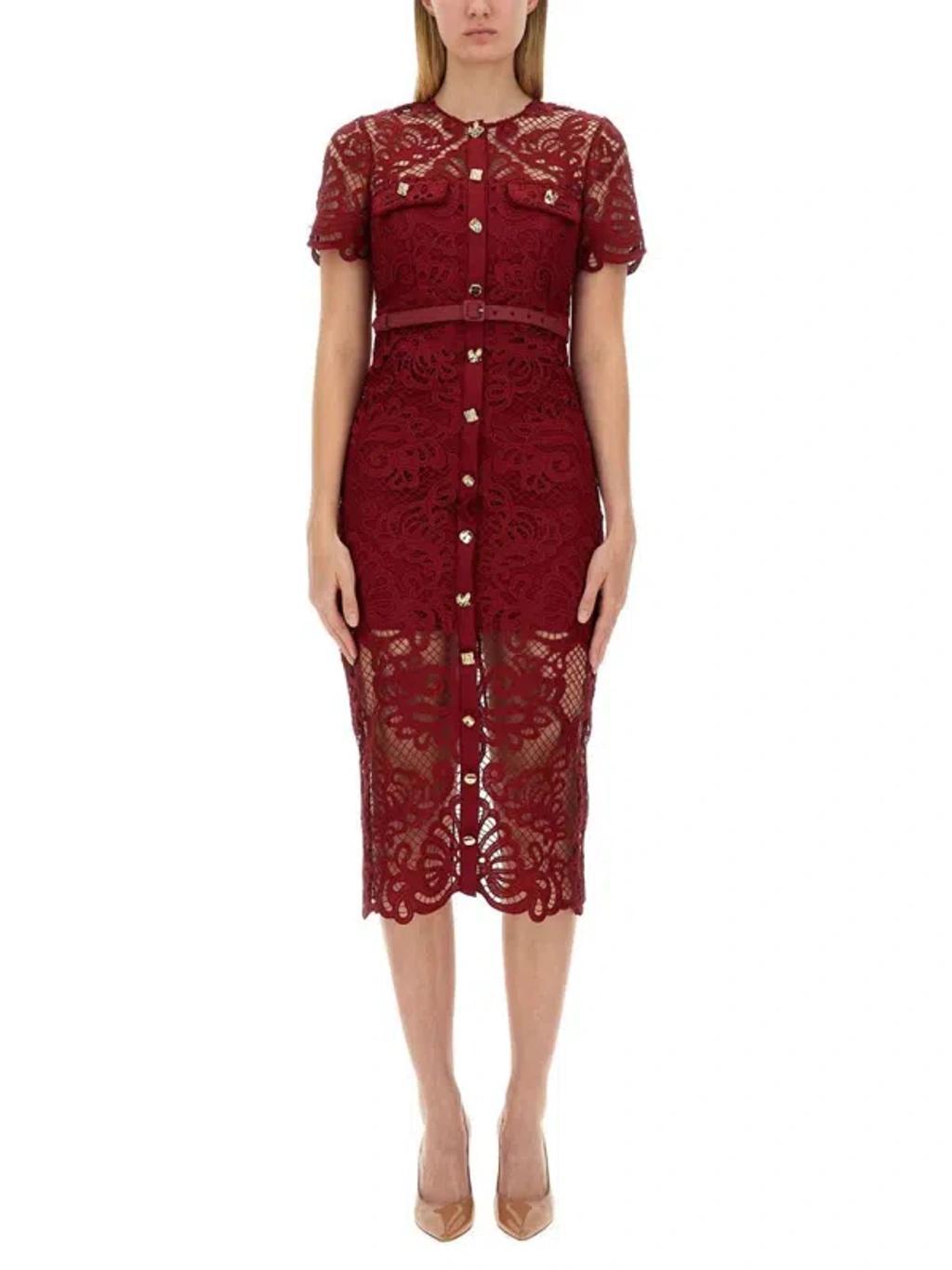 Lace Midi Dress In Red Product Image