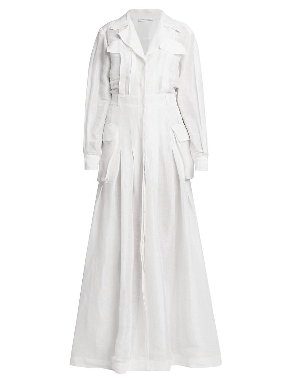 Womens Collared Linen & Silk Gown Product Image