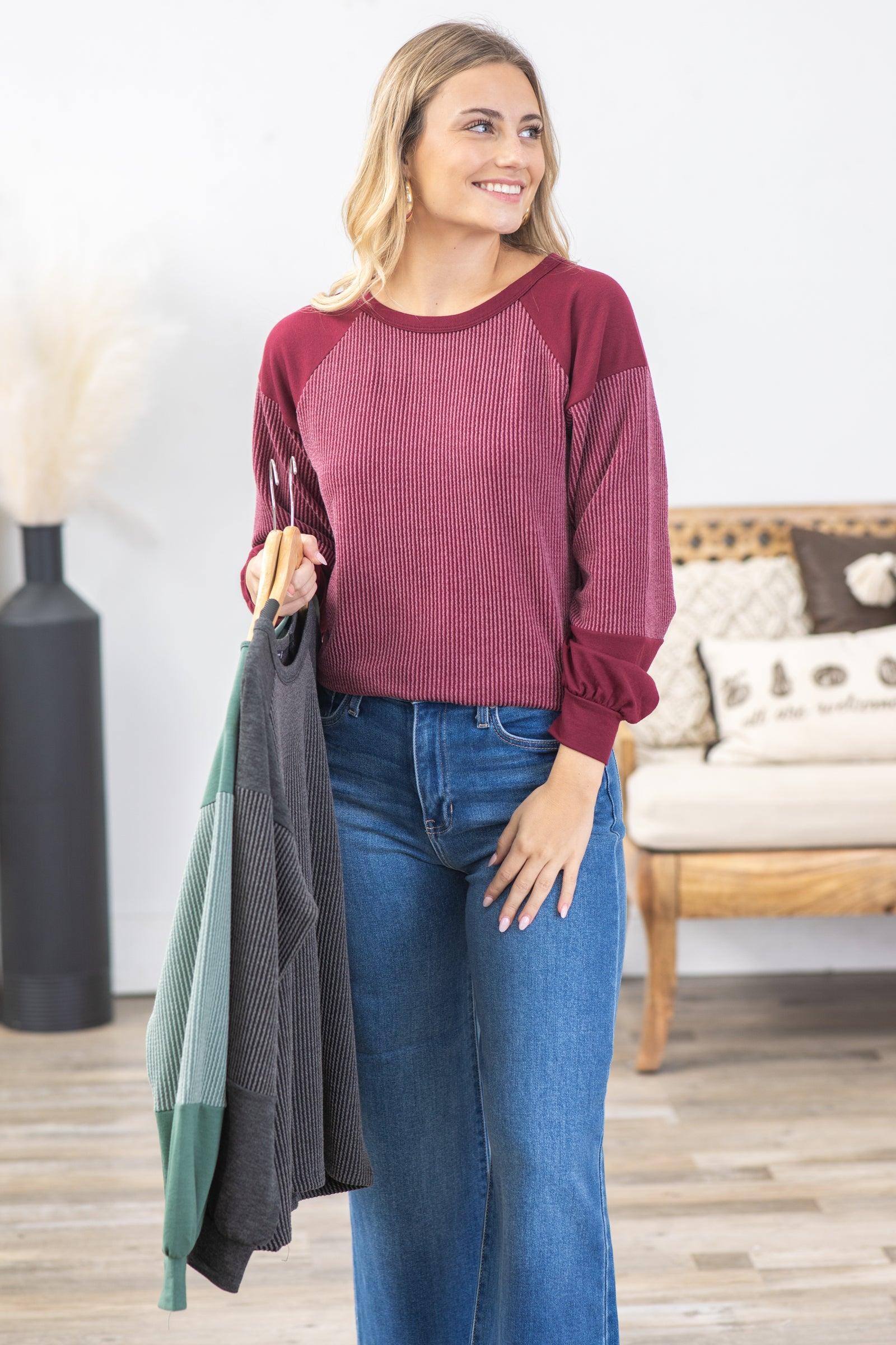 Ribbed Colorblock Knit Long Sleeve Top Product Image