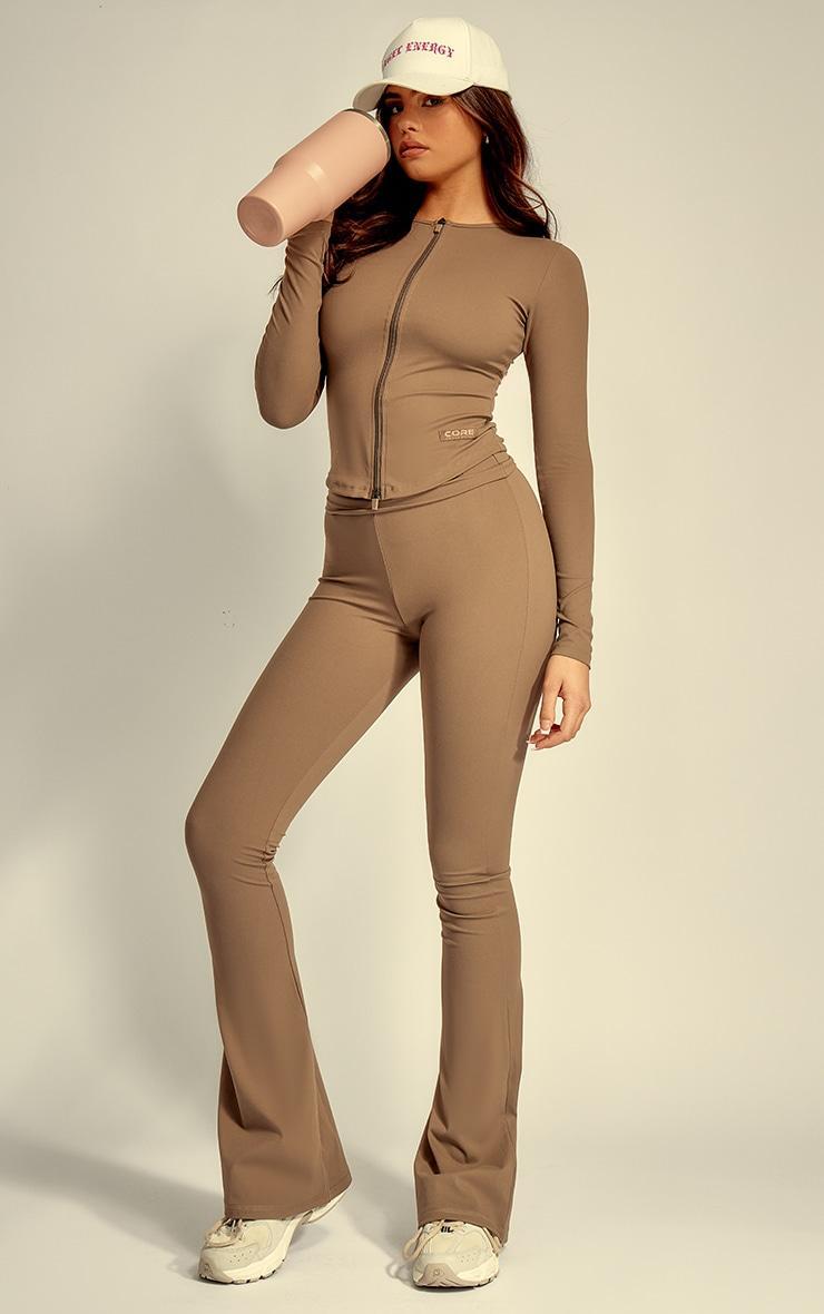 Mocha Core Collection Tab Snatched Sculpt Zip Through Top Product Image