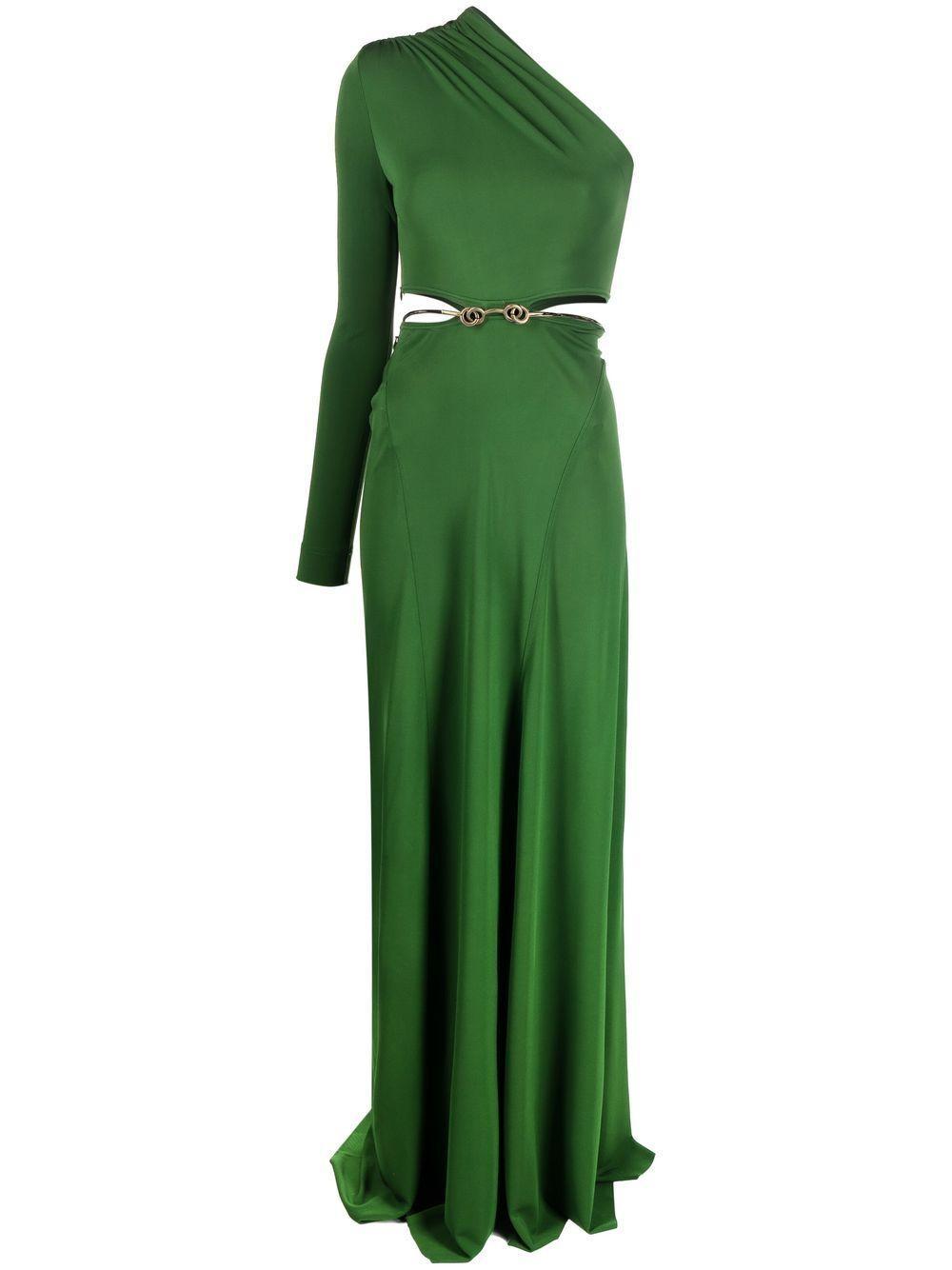 One-shoulder Cut-out Gown In Green Product Image