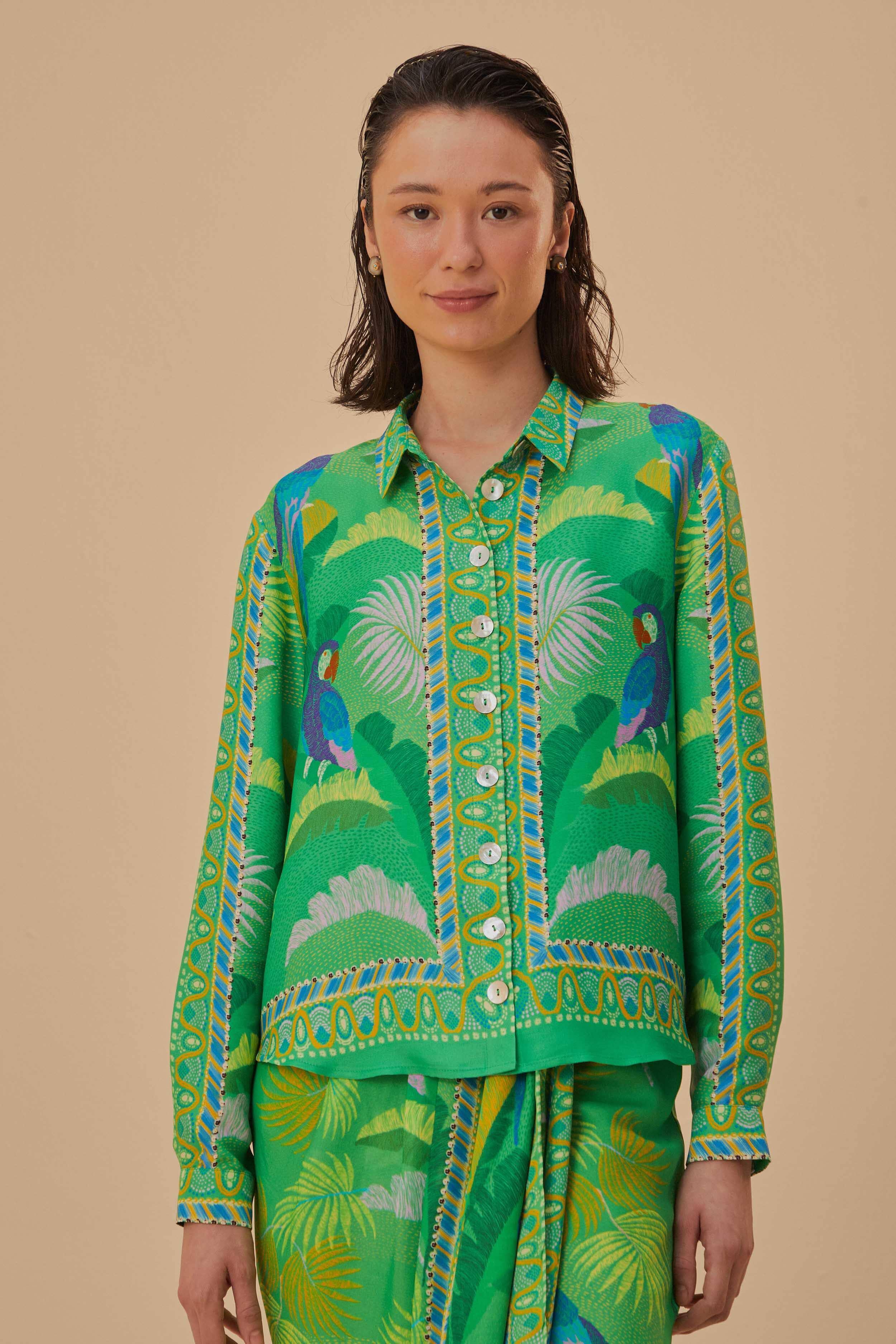 Green Macaw Scarf Lenzing Ecovero Viscose Shirt, MACAW SCARF GREEN / XL Product Image