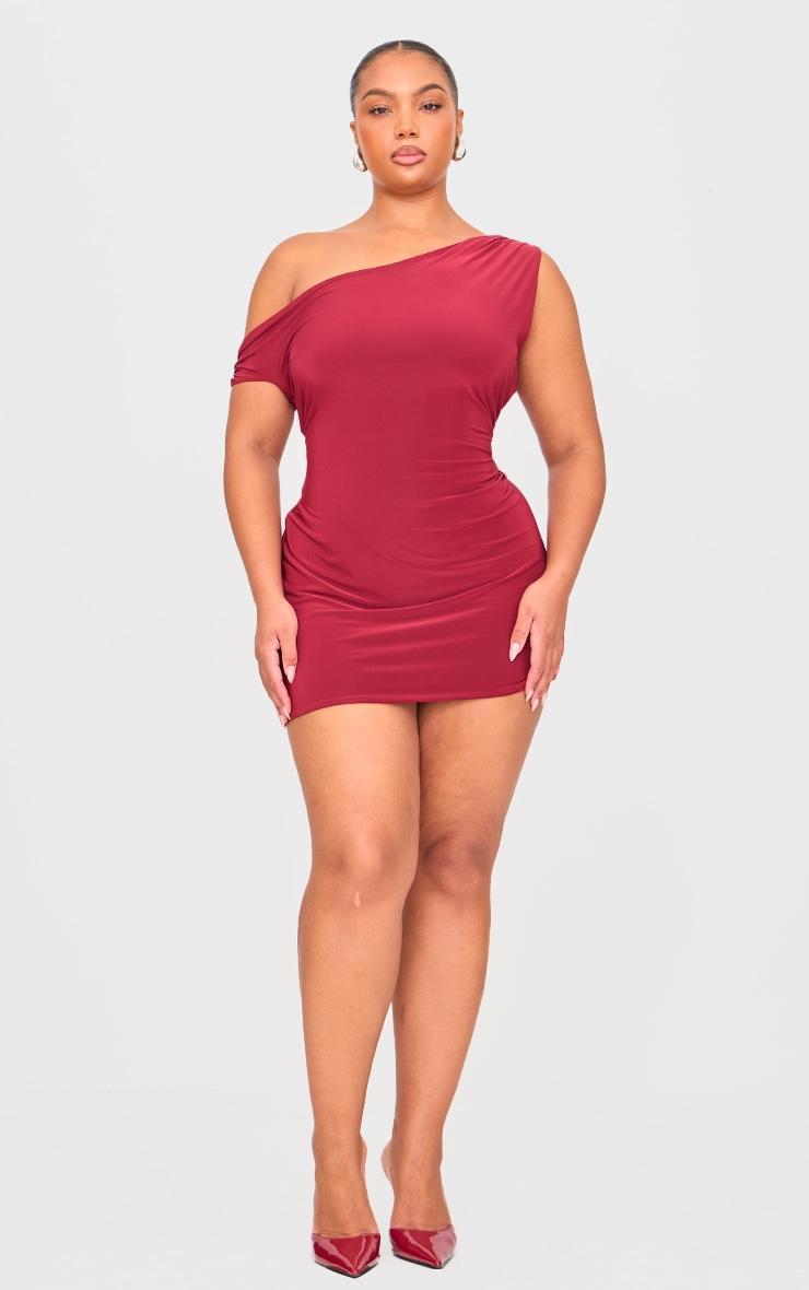 Plus Burgundy Double Layer Slinky Twist Bodycon Dress Product Image