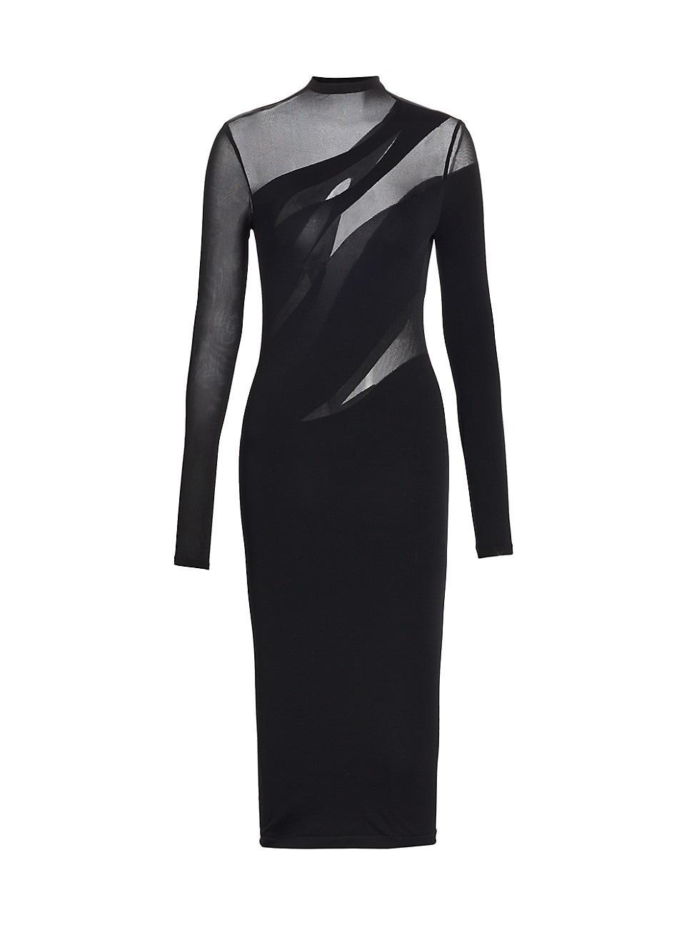 Womens Sheer Opaque Long-Sleeve Bodycon Midi-Dress Product Image