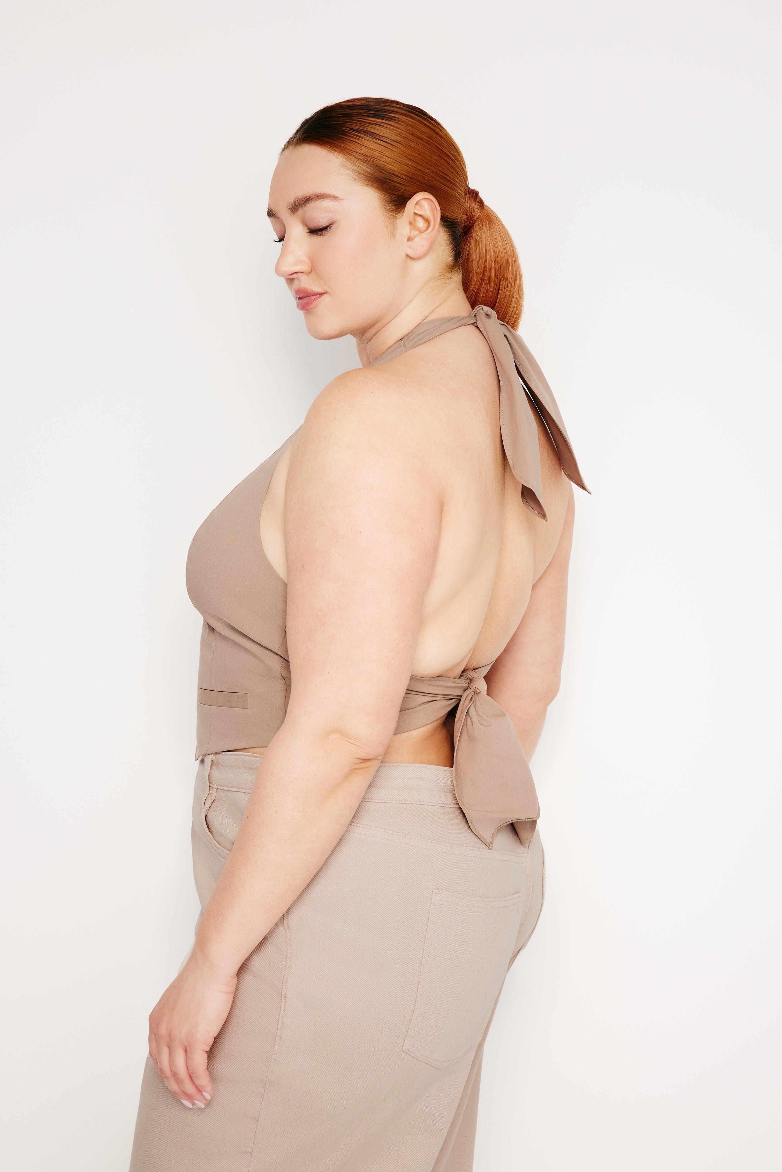 POPLIN HALTER VEST | PUTTY001 Product Image