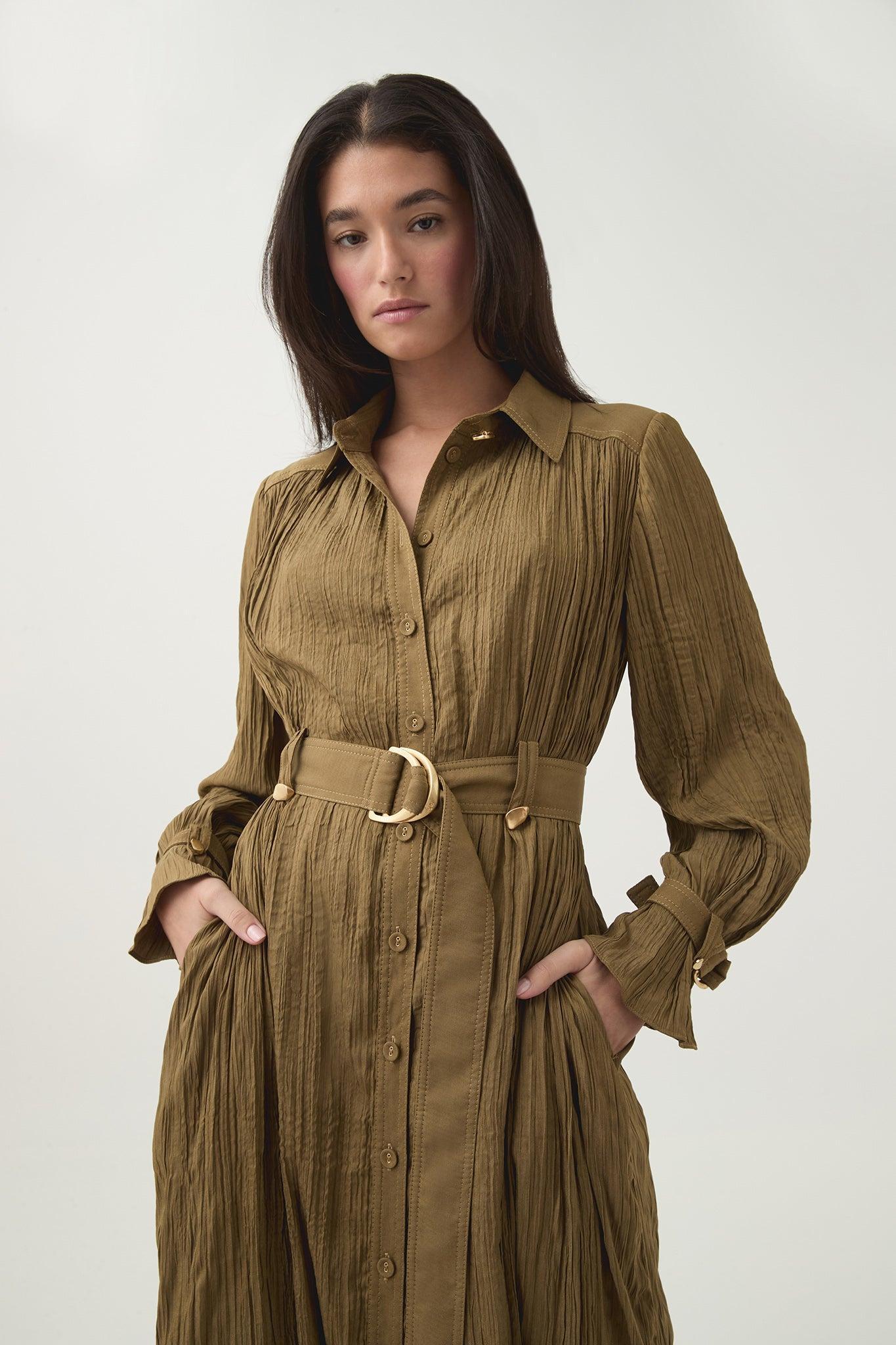 Bays Crushed Pleat Midi Dress Product Image