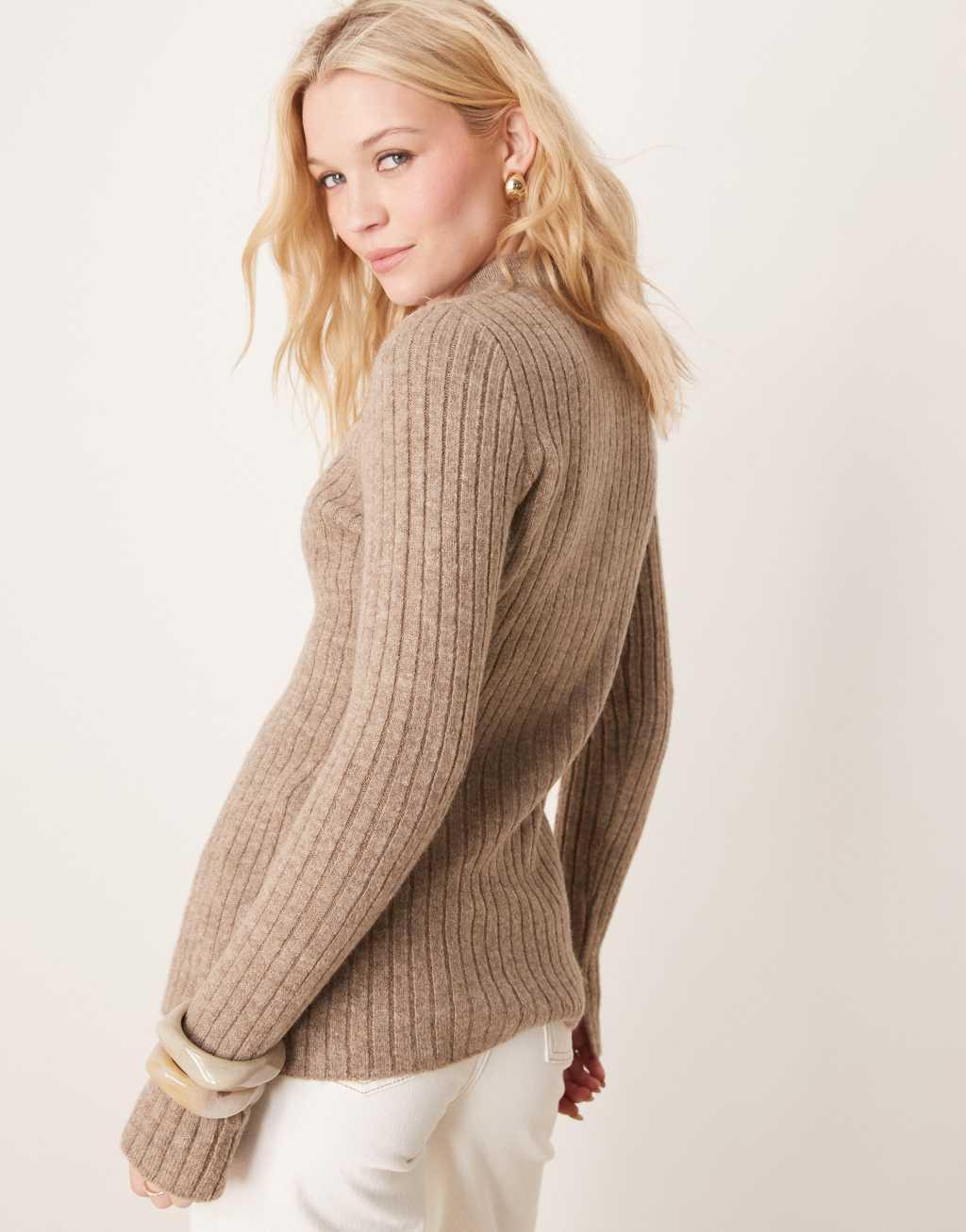 ASOS DESIGN crew neck longline cardigan in rib in mocha Product Image