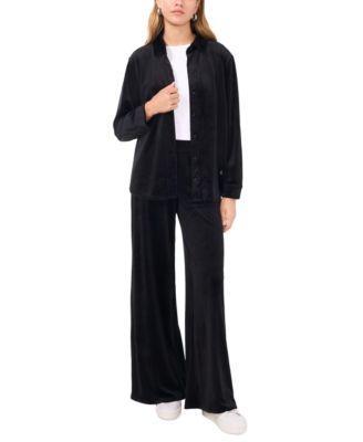 Vince Camuto Womens Velour Button Front Top Wide Leg Pants Product Image