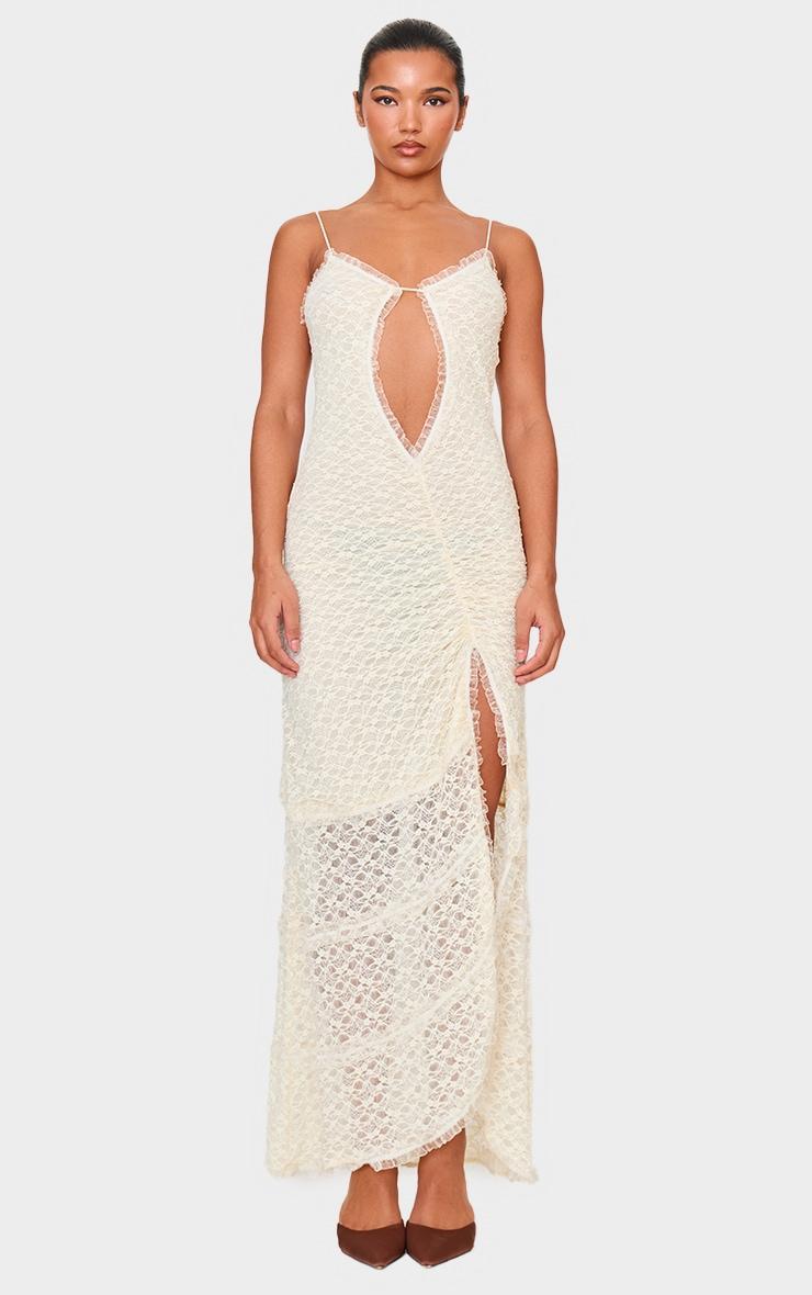 Cream Lace Mesh Cut Out Maxi Dress Product Image