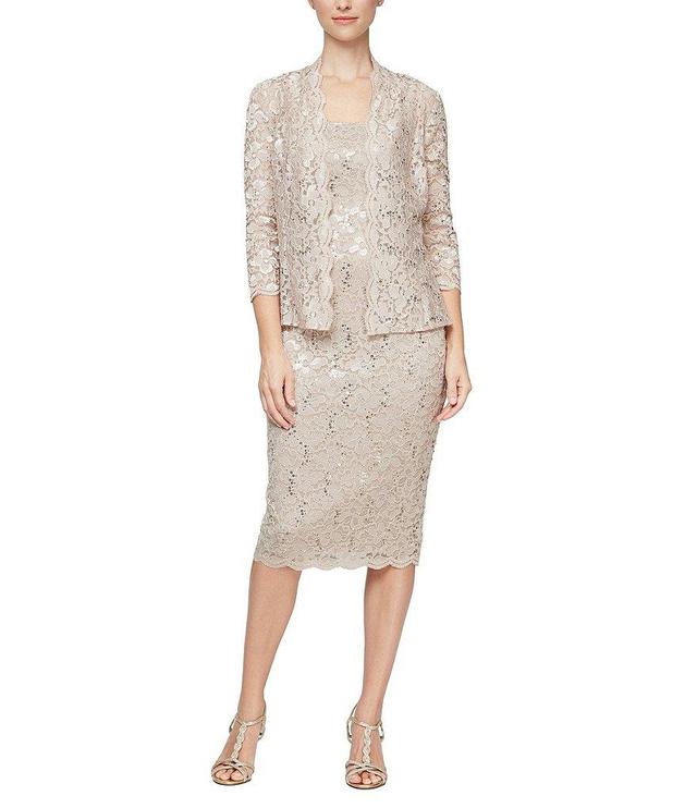 Ignite Evenings 3/4 Sleeve Square Neck Sequin Lace 2-Piece Jacket Dress Product Image