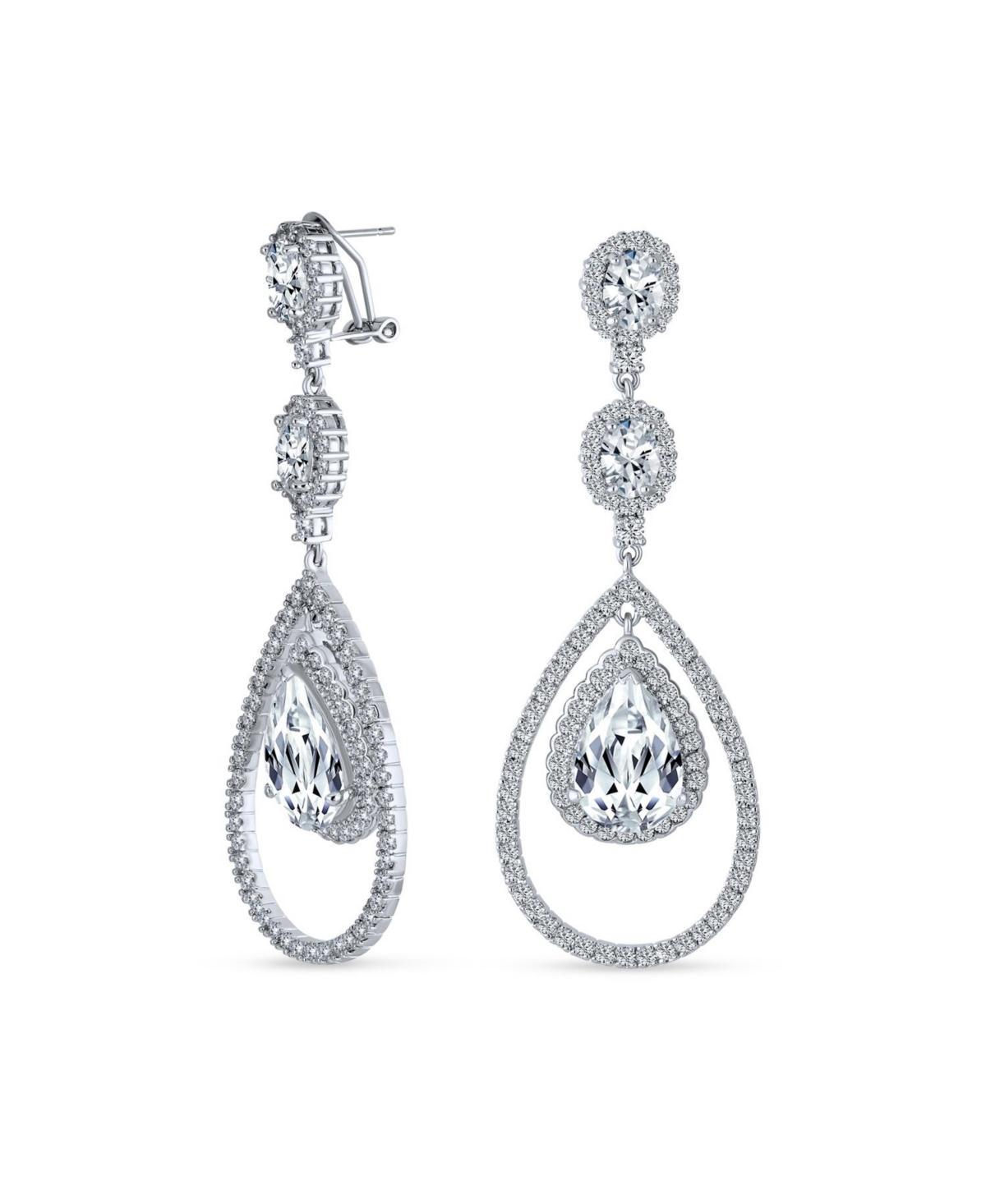 Bling Jewelry Art Deco Style Wedding Aaa Cubic Zirconia Double Halo Large Teardrop Cz Statement Dangle Chandelier Earrings For Women Bridal Part Product Image