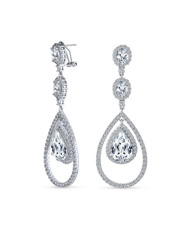 Bling Jewelry Art Deco Style Clear Cubic Zirconia Double Halo Large Teardrop Cz Statement Dangle Chandelier Earrings For Women Party Product Image