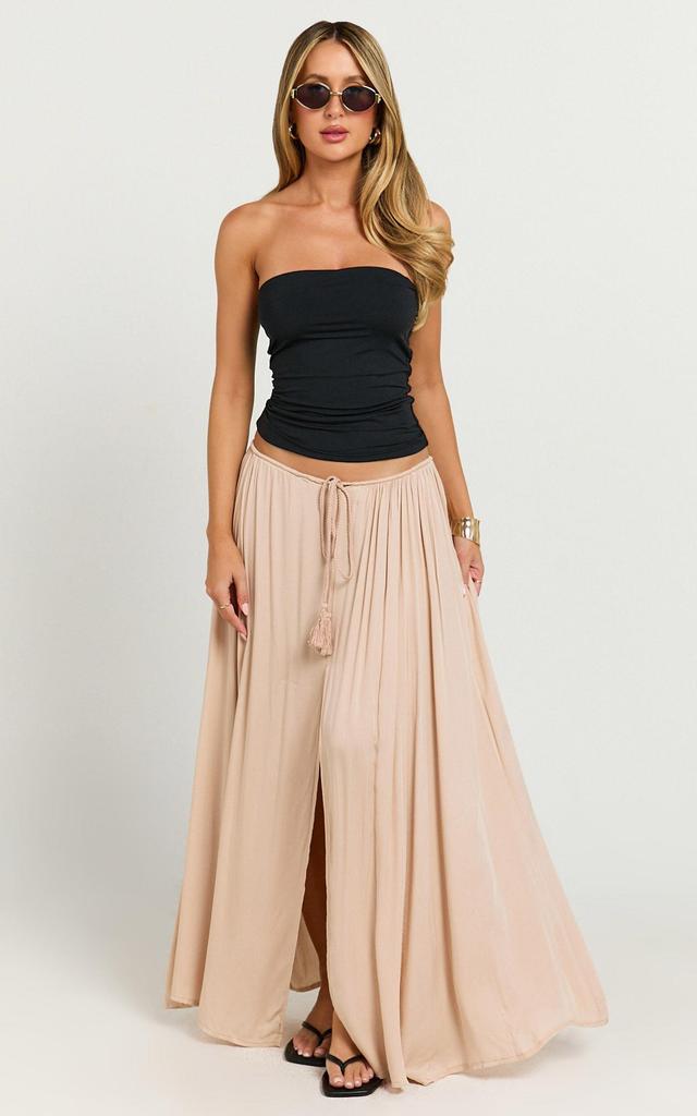 Under The Twilight Maxi Skirt - Thigh Split Skirt in Beige Product Image