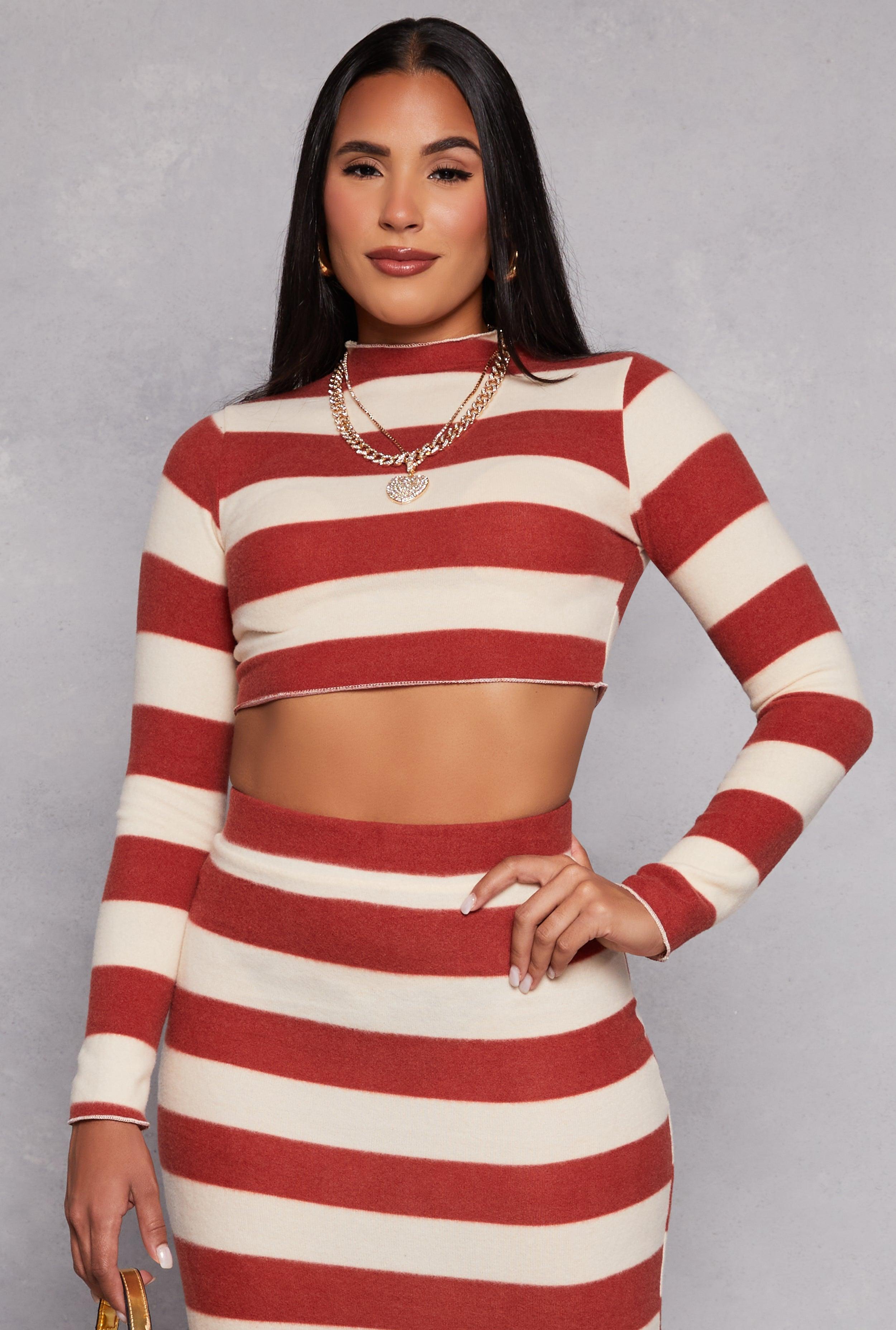 Womens Brush Knit Striped Crop Top Product Image